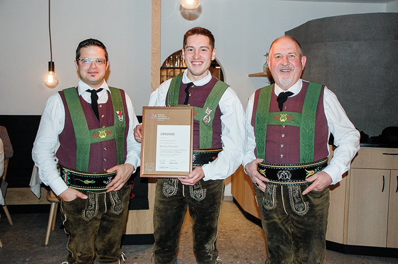  v. l.: Obmann Paulmichl Andreas,  Brunner Marian, Kapellmeister Brunner Werner