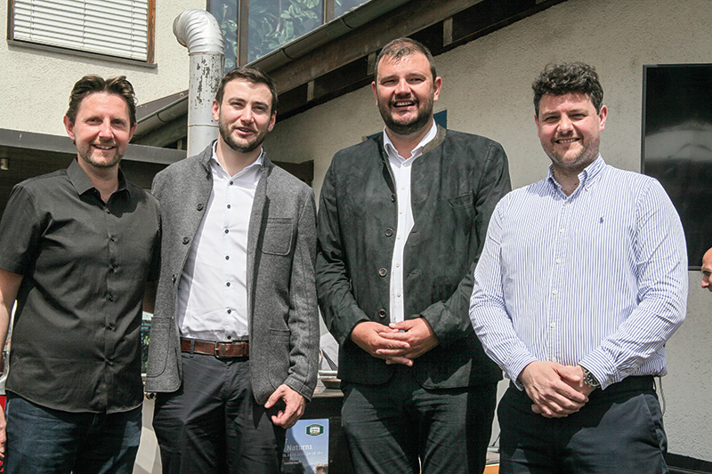 v. l.: BM Zeno Christanell, der Präsident des Südtiroler Speckkonsortiums Paul Recla, der Präsident der IDM Hansi Pichler und der Präsident der Tourismusgenossenschaft Naturns Christoph Tappeiner