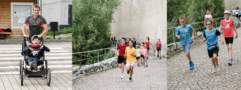 Die Schülerinnen und Schüler der Grund- und Mittelschule im Schulsprengel Schluderns legen sich beim Lauftag in Glurns mächtig ins Zeug. Eltern und Lehrpersonen begleiten sie