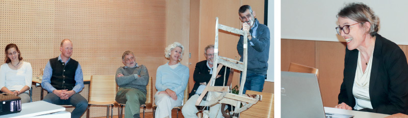 v.l. verschiedene Zeitzeugen machten den Abend lebendig; r. Autorin Karin Ortler