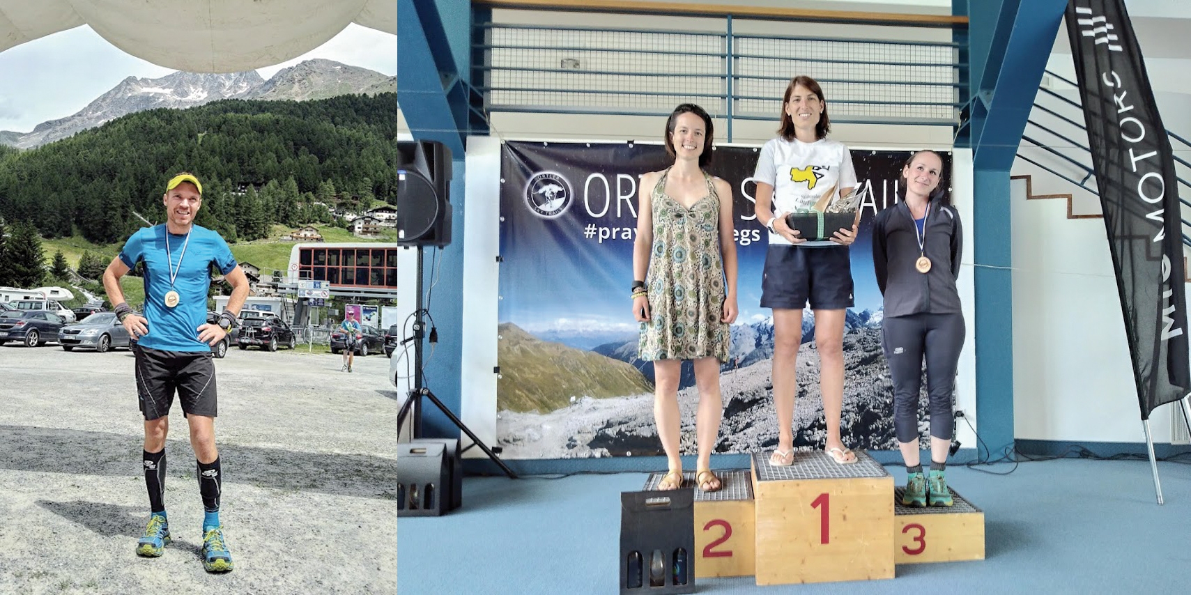 Peter Kienzl aus Hafling Sieger des 71,6 km Stelvio Ultra Trail. Die 3 erstplazierten der ortler ronda classic mit 22,4 km. 1. Platz De Zordo Caroline aus Südtirol, 2.Platz Molins Cabani Sara aus Barcelona und 3. Platz Balint Eszter aus Ungarn.