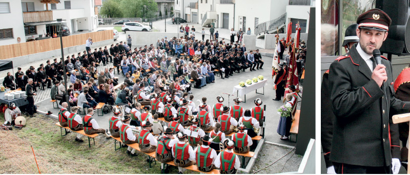 Die Einweihung der Feuerwehrhalle in Lichtenberg am Samstag, den 6. Mai 2023 wurde zu einem Fest für die Dorfbevölkerung; rechts: Feuerwehrkommandant von Lichtenberg Peter Ortler 