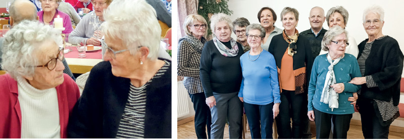 links: Lina Daniel und Rosmarie Traut, Vorsitzende der Seniorenrunde, beim Huangarten rechts: Die fleißigen Mitarbeiter*innen der Seniorenrunde Goldrain