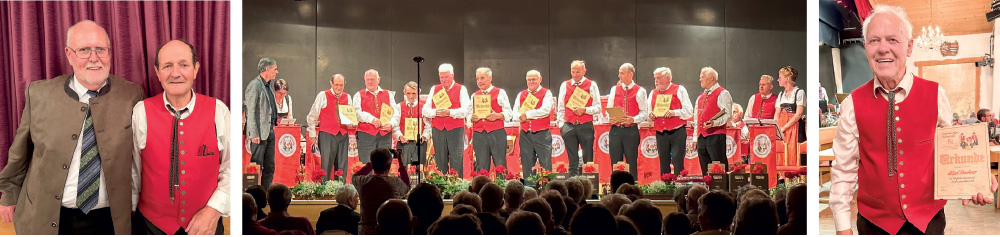 v. l.: Ehrenkapellmeister Freek Mestrini und Böhmische-Obmann Toni Punt, Ehrungen für 15 Jahre Mitgliedschaft, Karl Lechner