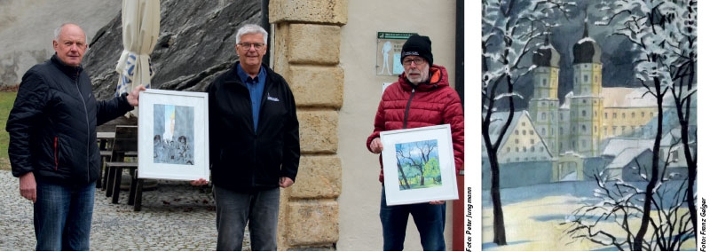 v.l.: Alois Kolp, Obmann Christian Rudig, Franz Geiger; Rechts: Stams. 