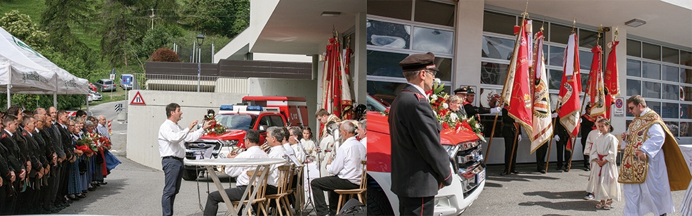 Festliche Übergabe des Kleintransportfahrzeuges mit Segnung durch Pfarrer Roland Mair vor der Feuerwehrhalle in Allitz