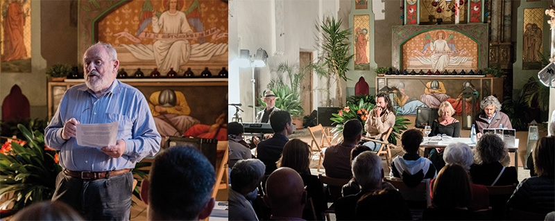 „Oberdörfer gehört zum Bild einer sehr lebendigen Literaturszene, die ohne ihn ärmer wäre.“ Sigurd Paul Scheichl; rechts: Fast schon meditativ war die Atmosphäre in der Bichlkirche