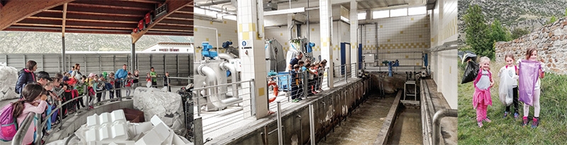 Ob im Recyclinghof (links) in der Kläranlage (mitte) oder beim Müllsammeln (rechts), die Laaser GrundschülerInnen zeigten sich interessiert und engagiert