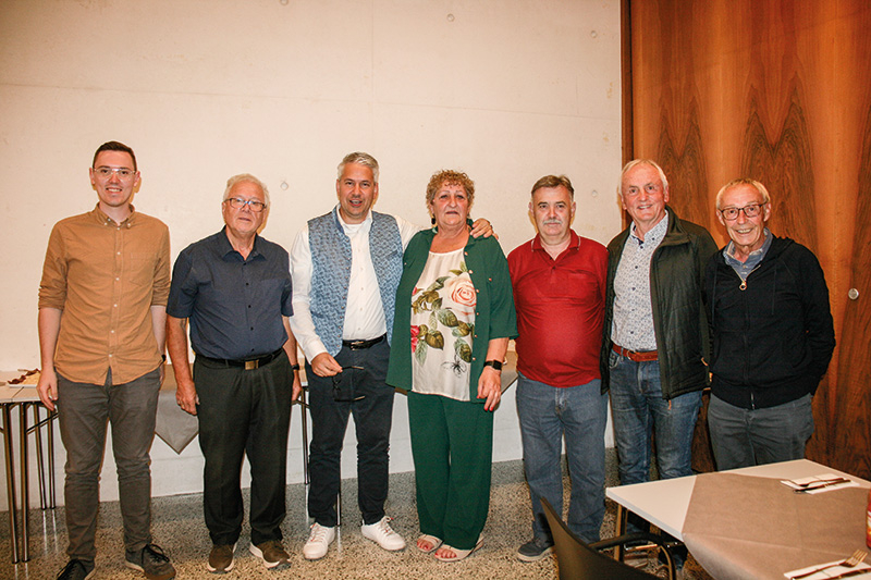 v. l.: Rene Wieser, Josef Trafoier, Andreas Oberhofer, Christl Stocker Perkmann, Roger Wieser, Heini Riedl, Wolfgang Muntetschiniger