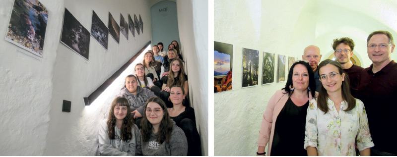 Schülerinnen der Klasse 4. A des SOGYM am OSZ Mals, sowie Projektträger:innen,  v. l.: Viktoria Wegmann, Ulrich Nowikow, Anna Moser, Michael Hofer und Werner Oberthaler 