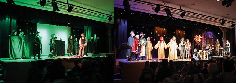 v. l. Die Schülerinnen und Schüler der 5 C der Grundschule Schlanders wuchsen auf der Bühne über sich hinaus und boten ein  herzerwärmendes Theater für ein Publikum, das alle Erwartungen übertraf 