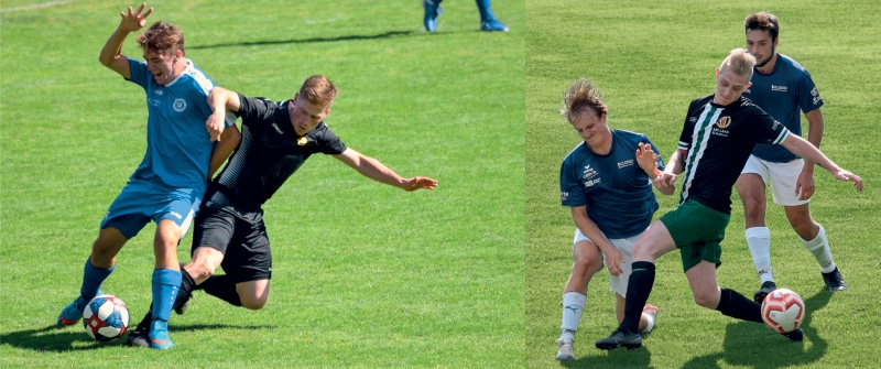 links: Am ersten Spieltag trafen in der 2. Amateurliga Mals (schwarz) und Goldrain aufeinander; rechts: In der 3. Amateurliga besiegte Laas (grün-schwarz) am ersten Spieltag die Mannschaft aus Kortsch