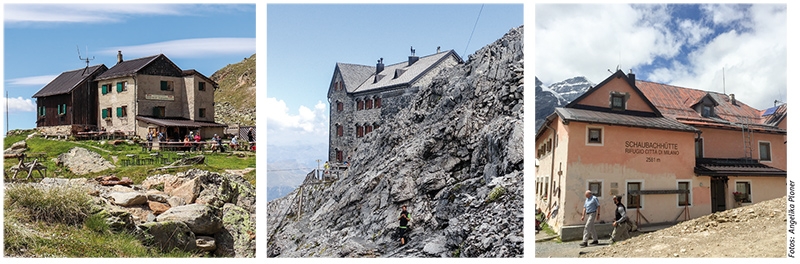 v.l. Keine Prioritätsstufe für die Weißkugelhütte (links), Prioritätsstufe 2 gibt es hingegen für die Payerhütte (Bildmitte) und die Berglhütte, Prioritätsstufe 1 für die Zufallhütte und die Schaubachhütte (rechts)