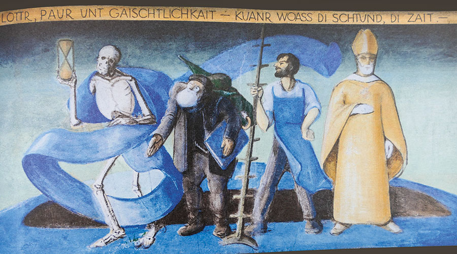 LOTTR, PAUR UNT GAISCHTLICHKAIT - KUANR WOASS DI SCHTUND, DI ZAIT.  (Bettler, Bauer und Geistlichkeit - keiner weiß die Stund‘, die Zeit.)