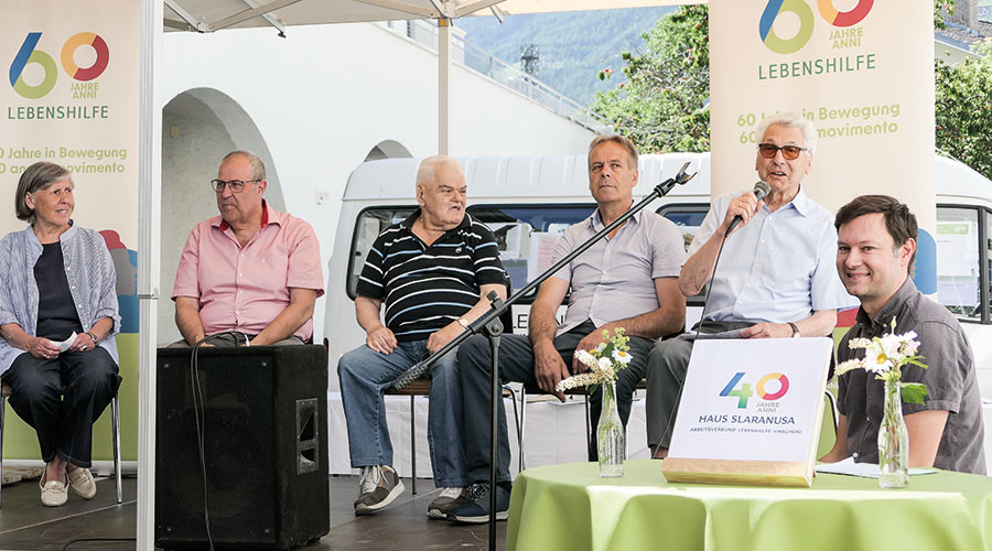 Podiumsgespräch: v.l.: Emma Pinzger, Georg Horrer, Peter Paul Schalber, Herbert Telser, Robert Kaserer und Martin Nagl