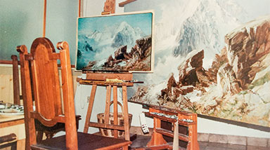 Bei der Arbeit an der Kopie der Aiguille d’ Argentiere von E.T. Compton