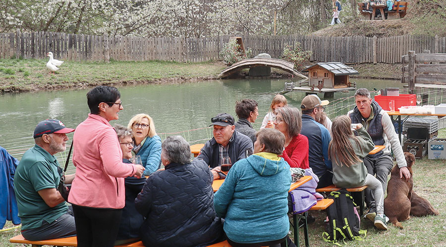 Neue Attraktion der „Leitentschött“ sind heuer  zwei Gänse. In geselliger Runde wurde kürzlich die gelungene Waal-Säuberungsaktion gefeiert und die  „Wassr Wossr Saison“eingeläutet