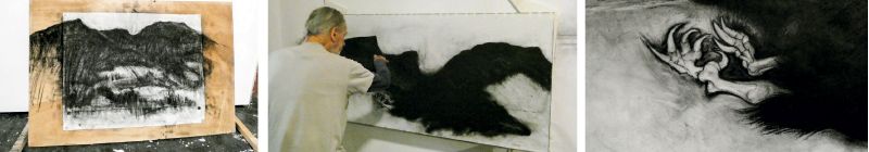 v. l.: Erste Skizze vom Jenn am Bruggweg; Hofer und sein schlummernder Wolf; das eine ist die Pfote des Wolfes, das andere die Kralle des Raubtieres.