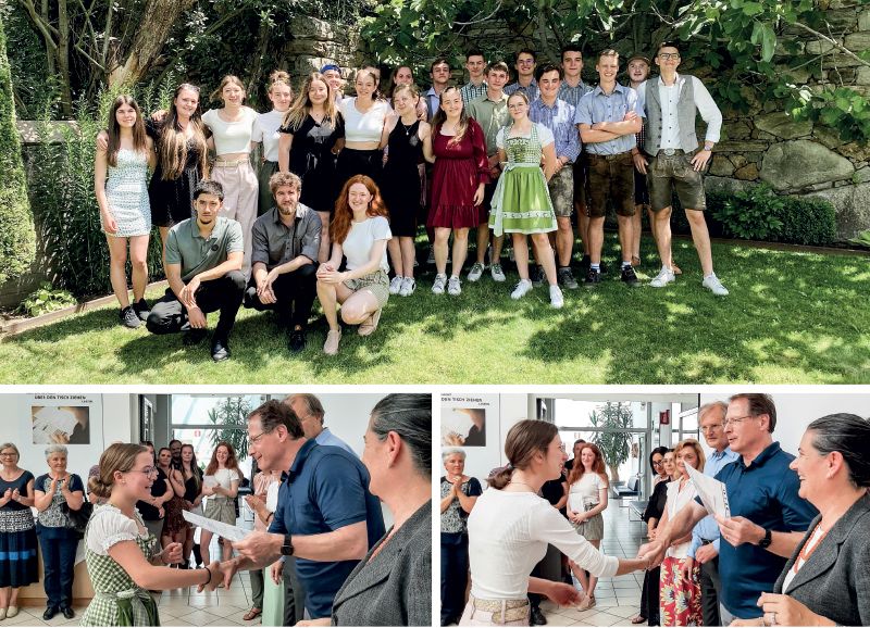 links: Maturanten-Gruppenbild unten links: Mair Lea maturierte an der Fachschule für Land- und Forstwirtschaft Fürstenburg; rechts: Viktoria Platzgummer an der Fachschule für Hauswirtschaft und Ernährung in Kortsch
