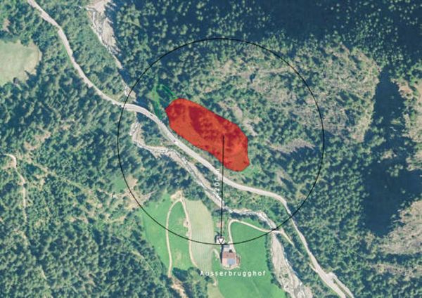 Aus der Stefan Gasser erarbeiteten Umweltvorstudie: 200 m Abstand zum Außerbrugghof