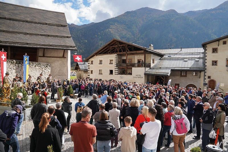 Bundespräsident, Ignazio Cassis hob den besonderen Standort des Tales im Dreiländereck Schweiz/Italien/Österreich und das daraus resultierende Miteinander hervor.