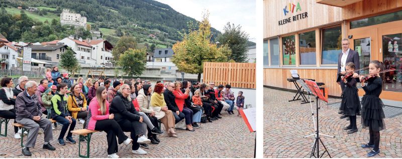 rechts: Begrüßung durch BM Heiko Hauser und Geigenspiel von Ilenia Hauser und Carla De Filippis