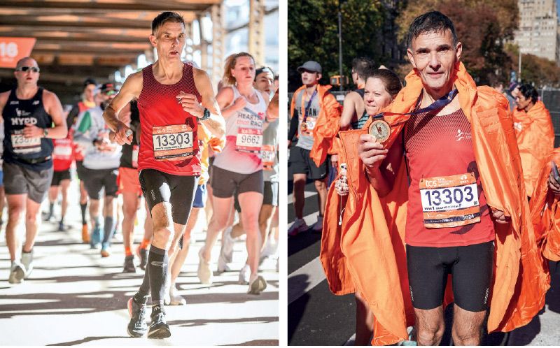 Hubert in seinem Element; stets mit voller Konzentration am Laufen. Die Freude nach dem Lauf war Hubert ins Gesicht geschrieben. Im Zielgelände bekommt er die Finisher Medaille umgehängt.