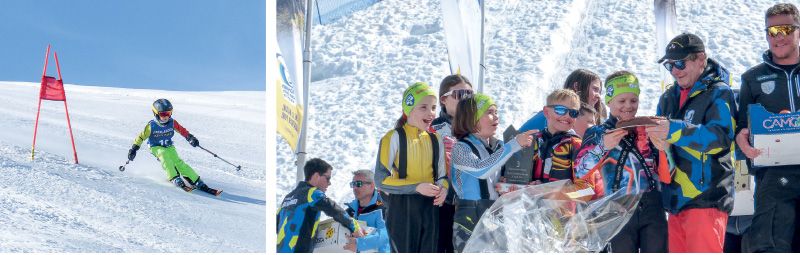 links: Das Dreiländerrennen: Skigenuss und Wettkampfspannung für Groß und Klein; rechts: Der dritte Platz in der Mannschaftswertung ist ein tolles Erfolgserlebnis für den Skinachwuchs des ASV Prad Raiffeisen