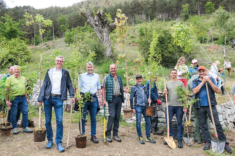 Nach den Informationen über das Projekt wurden die Bäume von den Erwachsenen zusammen mit den Kortscher Grundschülern gepflanzt.