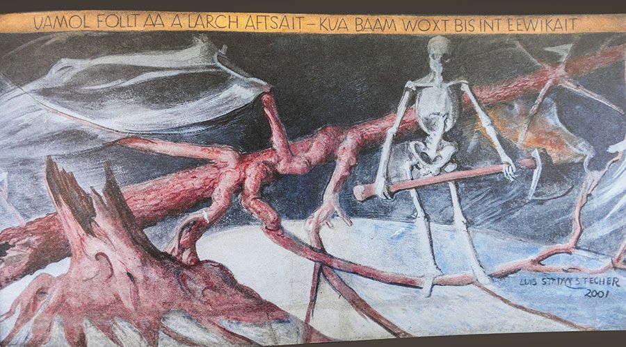 UAMOL FOLT A A LARCH AFT SAIT - KUA BAAM WOXT BIS INT EEWIGKEIT  (Einmal fällt auch der Larchbaum zur Seite - kein Baum wächst bis in die Ewigkeit)