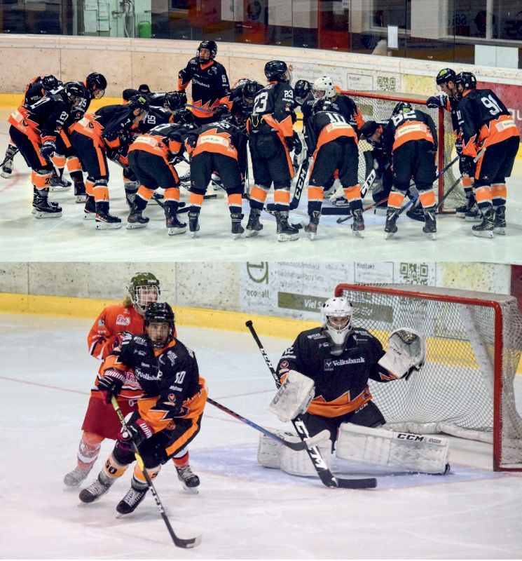 Oben: Der AHC Vinschgau; unten: Spielszene gegen HC Bozen-Trient vor dem Vinschger Tor