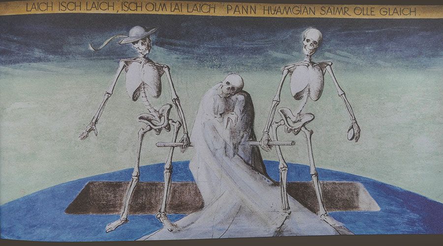 LAICH ISCH LAICH, ISCH OLM LAI LAICH - PANN HUAMGIAN SAIMR OLLE GLAICH.  (Leiche ist Leiche, ist immer nur Leiche - beim Heimgehen sind wir alle gleich.)