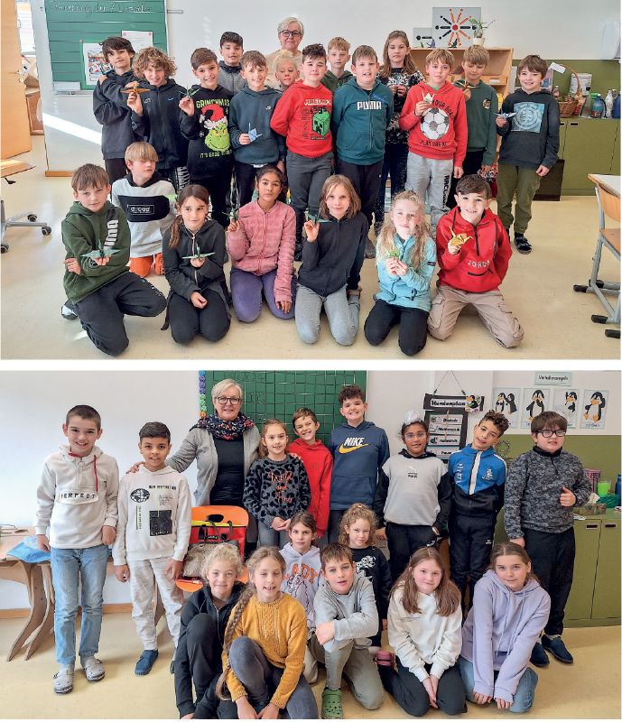 Die Schülerinnen und Schüler der Klasse 4a und 4c der Grundschule Schlanders mit HAKU-Spezialistin Helga Maria Gorfer