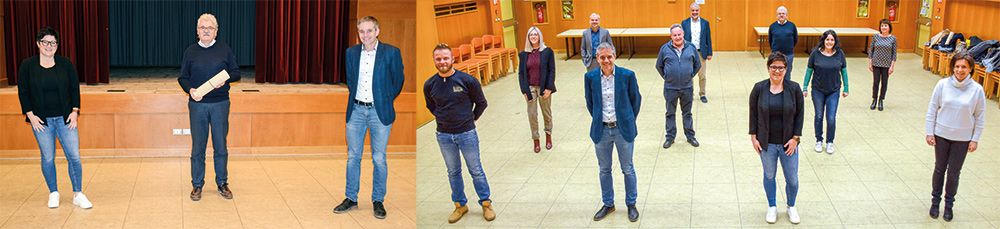 links: Danke an den ehemaligen Ortsobann Albert Gufler (Mitte) durch die neue Ortsobfrau Jasmin Ramoser und dem neuen Vize-Ortsobmann M. Mayr; rechts der neue Ortsausschuss: vorne v. l.: Tobias Nischler, Michael Mayr, Jasmin Ramoser, Evelyn Weithaler Tappeiner; 2. Reihe v. l.: Jasmin Pichler, Alois Forcher, Anuschka Gamper; 3. Reihe v. l.Harald Schmittner, Matthias Burger, Albert Gufler, Barbara Ganterer