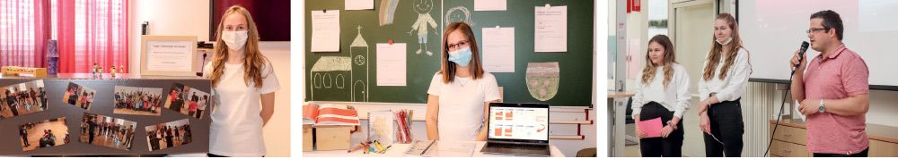 v.l. Annamaria Fleischmann mit ihrem Projet „Volki“ – Volkslieder für Kinder, entstanden aus ihrer eigenen unbändigen Freude zur Musik; Lea Hölbling mit ihrem interaktiv aufgebauten Mitmach-Buch zu Mals und den Fraktionen, Andreas Paulmichl, der Schulstellenleiter