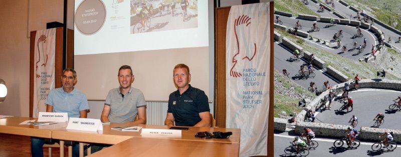 v. l. Hanspeter Gunsch (Nationalpark), Kurt Sagmeister (IDM) und Peter Pfeifer (TV Prad am Stilferjoch) bei der Pressekonferenz