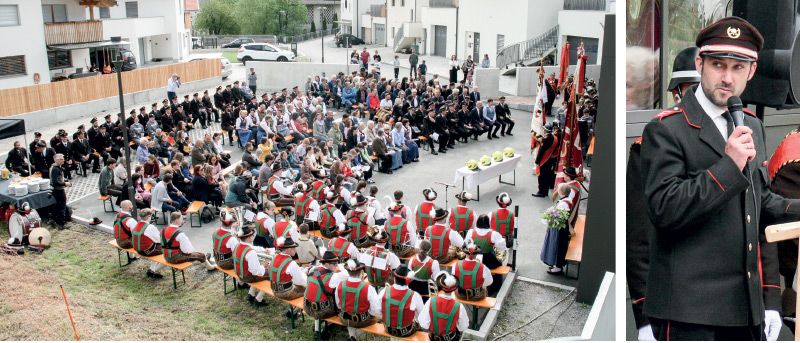 Die Einweihung der Feuerwehrhalle in Lichtenberg am Samstag, den 6. Mai 2023 wurde zu einem Fest für die Dorfbevölkerung; rechts: Feuerwehrkommandant von Lichtenberg Peter Ortler