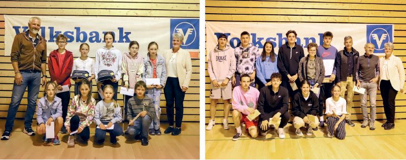 Ausgezeichnet wurden bei der Vollversammlung die AthletInnen für ihren Trainingsfleiß (links) und für besonders erfolgreiche sportliche Leistungen (rechts).