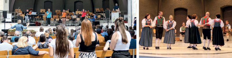 Vor Schulschluss luden am 8. Juni die Schüler:innen der musikalischen Klassen zur traditionellen Matinee auf dem Plawennpark in Schlanders. Am 19. Juni präsentierte die Volkstanzgruppe Schlanders alpenländische Tänze im Musikpavillion in Schlanders.