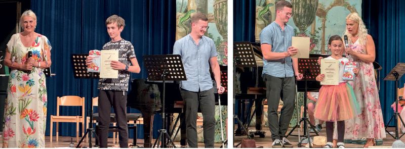Das klassische Engagement von „Venusta Musica EO“ ist eine kulturelle Bereicherung für Groß und Klein im Vinschgau: v. l.: Sabina Mair, Mattia De Filippis, Oliver Stilin; Oliver Stilin, Clara De Filippi, Alena Savina