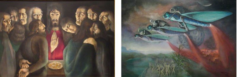 Links: Das letzte Abendmahl (1966); rechts: Die apokalyptischen Reiter (1972)