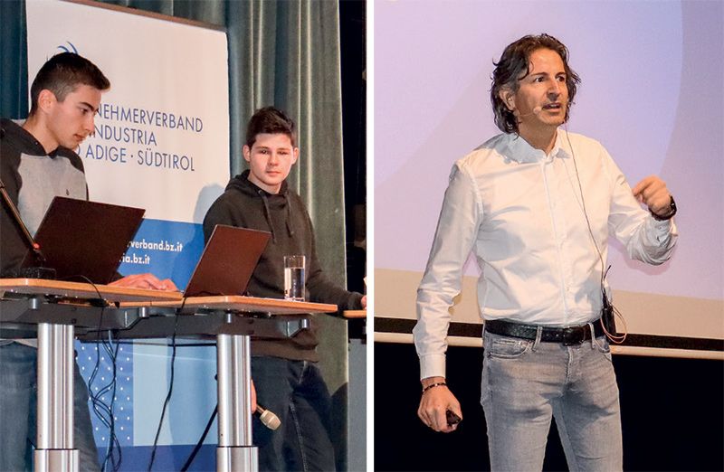 Schüler aus dem BBZ Schlanders; rechts: Gustav Rechenmacher von der Systems GmbH