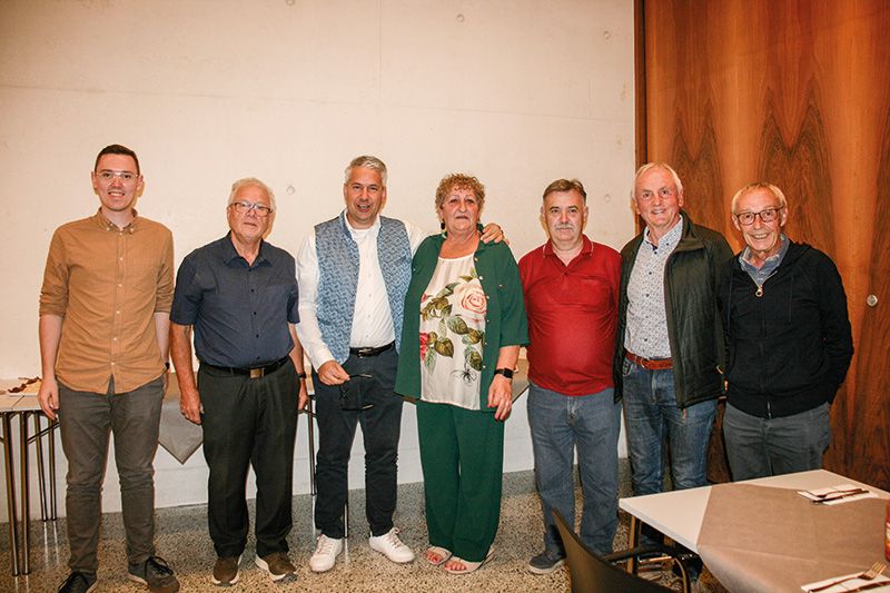 v. l.: Rene Wieser, Josef Trafoier, Andreas Oberhofer, Christl Stocker Perkmann, Roger Wieser, Heini Riedl, Wolfgang Muntetschiniger