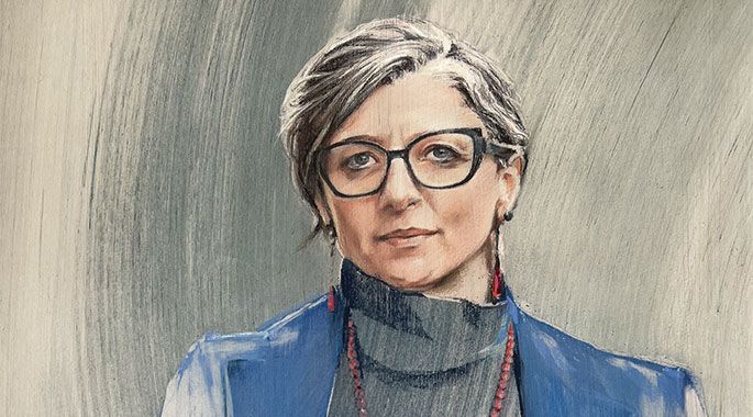 Portrait von Francesca Albanese, UNO Sonderbeauftragte für Palestina (2025)