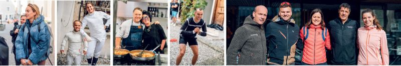 v. l.: Alexandra Burghardt; Anna Maria Wagner mit Take Zonneveld; Anton Schmaus mit Gastgeberin Licata Daniela; auch Vinzenz Geiger und Viktoria Rebensburg (Mitte) waren zu Gast im Vinschgau