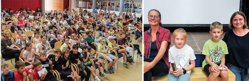 Am 29. September wurden die Kindersommerlesepreise vergeben. Die fleißigsten Leser:innen haben über 60 Bücher gelesen: v.l.: Susanne Hofer, Martha Regensburger, Anton Mair und Christine Niedermair. Es fehlt eine weitere fleißige Leserin: Sophie Thöni.