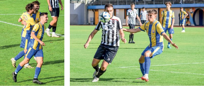 Naturns zeigt sich in einer starken Form; rechts: Elias Pirhofer (links) und Kevin Nischler im Zweikampf