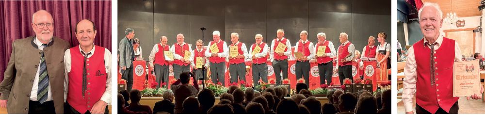 v. l.: Ehrenkapellmeister Freek Mestrini und Böhmische-Obmann Toni Punt, Ehrungen für 15 Jahre Mitgliedschaft, Karl Lechner