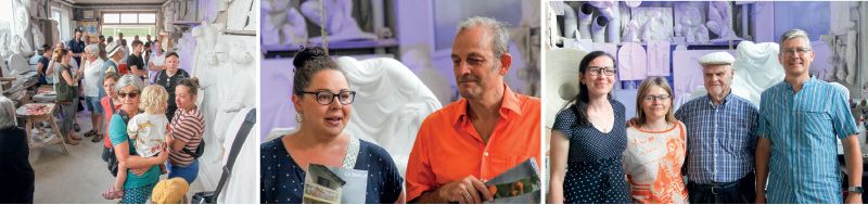 Die Vorstellung der m&m Broschüre und die Vorstellung des Markt und Kulturprogrammes für das Marmor- und Marillenfest erfolgte in der inspirierenden Umgebung der Werkstätte des Bestriebes Josef Mayr in Laas; Irene Raffeiner von der Marmorfachschule und Dietmar Spechtenhauser; rechts die Familie Mayr, die in 3. Generation den Betrieb bewirtschaftet