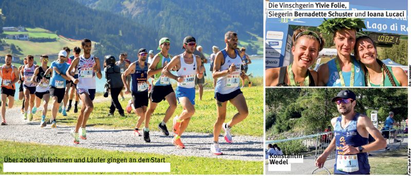 Über 2000 Läuferinnen und Läufer gingen an den Start; oben: Die Vinschgerin Ylvie Folie, Siegerin Bernadette Schuster und Ioana Lucaci; unten: Konstantin Wedel